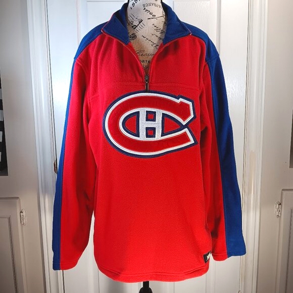 NHL Montreal Canadiens NWOT Red Fleece Quarter Zip Sweater Pullover Men's Size L - Picture 1 of 15